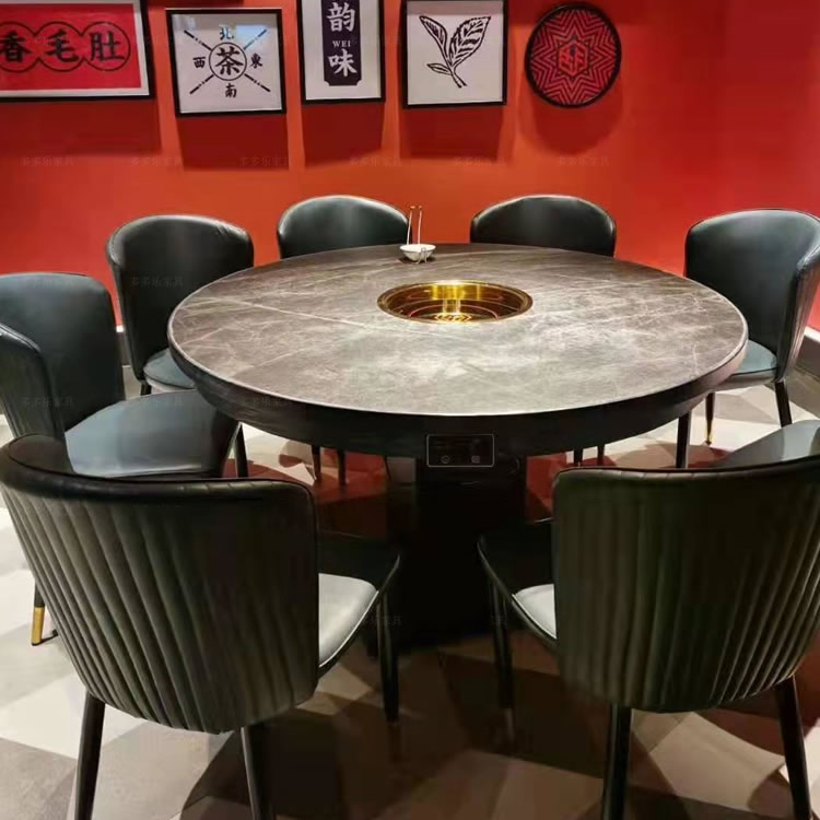 牛肉火锅店时尚岩板下沉式电磁炉火锅桌