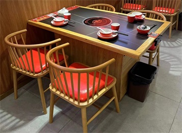 火锅店实木包边岩板台面电磁炉火锅桌 火锅店实木包边岩板台面电磁炉火锅桌