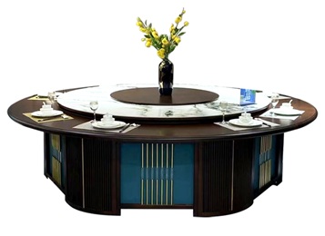 酒店新中式大型电动转盘静音餐桌