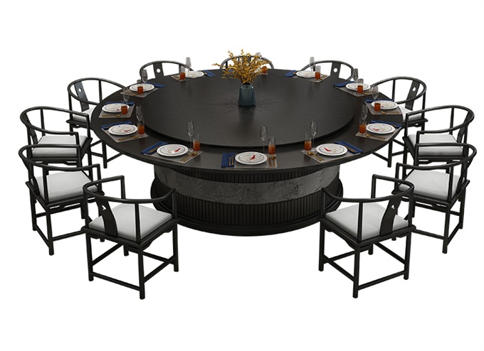 饭店十二人台电动的旋转实木大餐桌