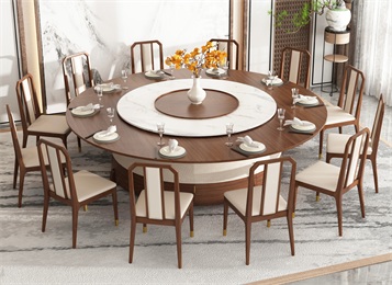 会所包间新中式胡桃色木质16人电动餐桌