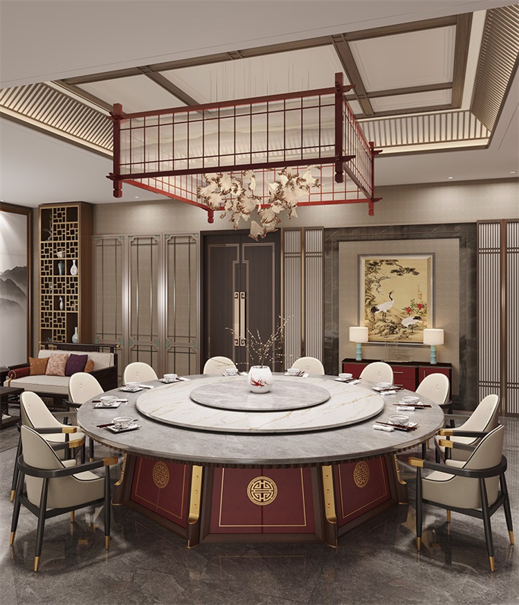 酒店会所新中式电动餐桌18人电动餐桌