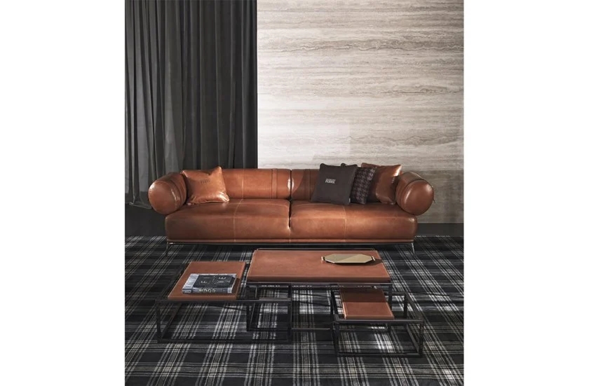 意式会所现代轻奢真皮创意直排沙发