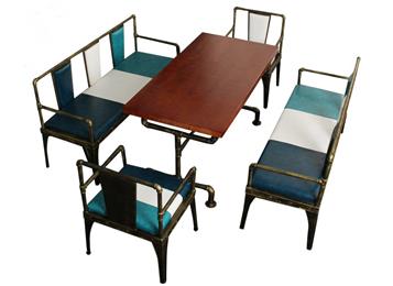 美式工业风铁艺沙发卡座餐桌组合