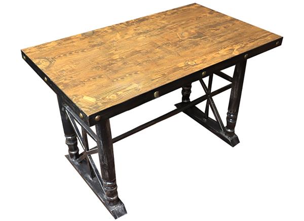 铁艺餐桌 实木方形餐桌面 五金铁艺包边 铜钉围边 厚重五金餐桌底座