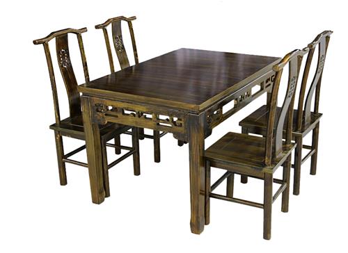 仿古实木餐厅餐桌椅组合 雕花八仙桌 复古明清长方桌
