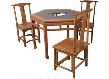 仿古老榆木明清餐桌六角桌实木火锅桌
