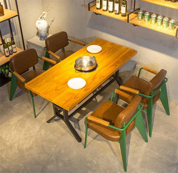 美式复古串串香烤肉店实木电磁炉火锅桌