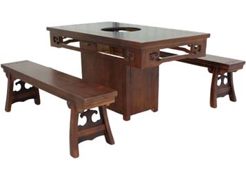 中式仿古老火锅木质火锅桌