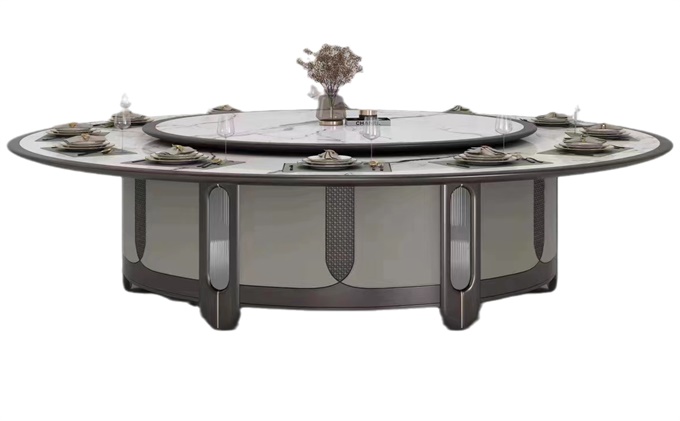 别墅中式岩板电动餐桌带转盘自动旋转大圆桌