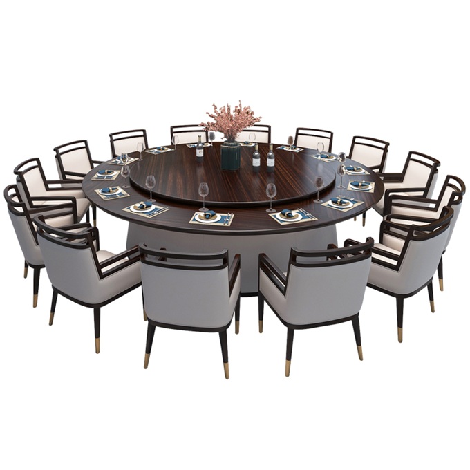 宴会厅中式实木2.2m自动旋转餐桌大圆桌