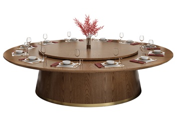酒楼简朴实木桌椅组合电动餐桌大圆桌