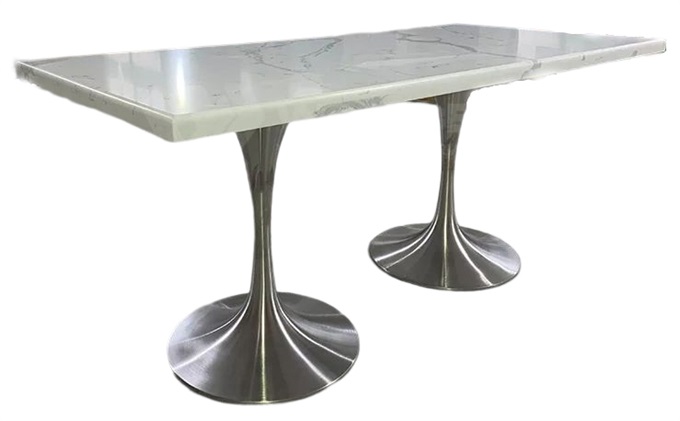 不锈钢桌脚大理石桌面四人位简易食堂桌椅