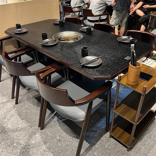 韩式上排烟无烟炭火烤肉桌子_自助烤肉店木炭烧烤桌