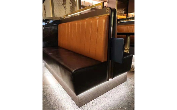 定制西餐厅复古真皮双面卡座沙发