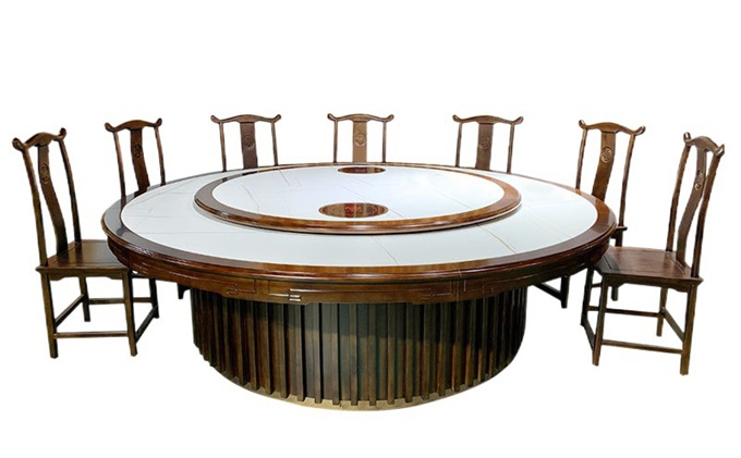 高级饭店中式古典实木自动转盘火锅桌