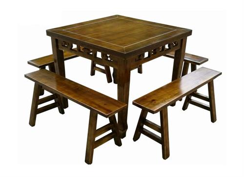碳化仿古餐厅餐桌椅组合 八仙桌明清仿古镂花中式正方形桌