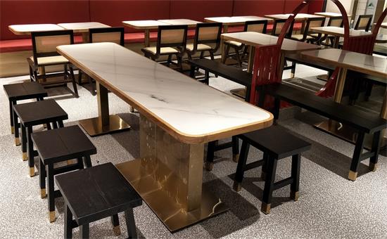 中餐厅不锈钢大理石轻奢桌椅_快餐店桌椅定制
