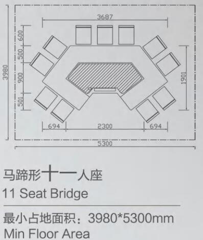 11人马蹄形铁板烧桌子尺寸详情图